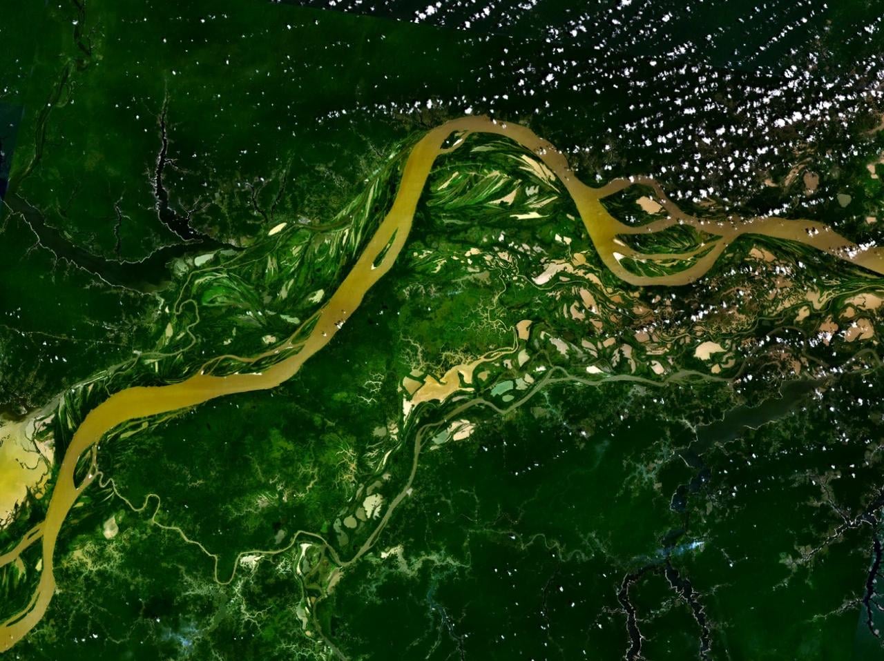 Amazon river flowing through the Amazon rainforest.