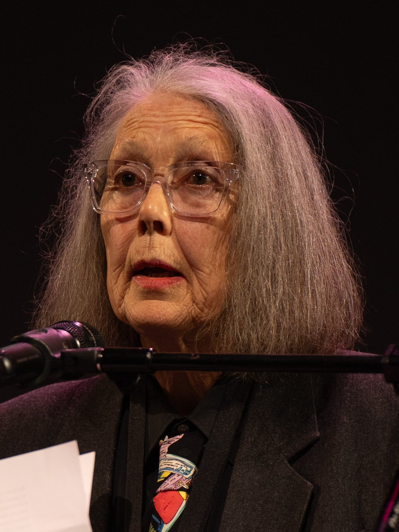 Anne Carson, poet, at the 2024 National Book Awards finalist reading in the NYU Skirball Center.