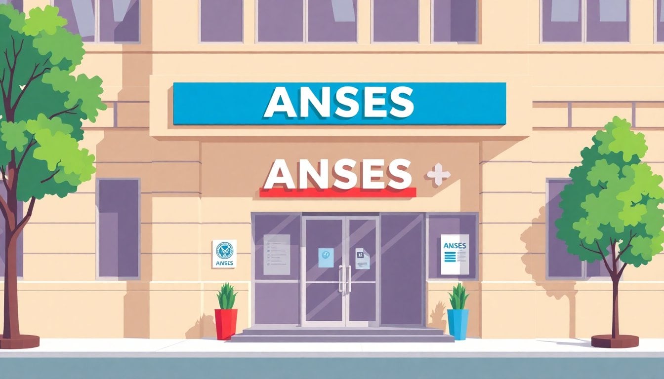 ANSES government social security office building facade in Buenos Aires, Argentina, exterior with signage, daylight