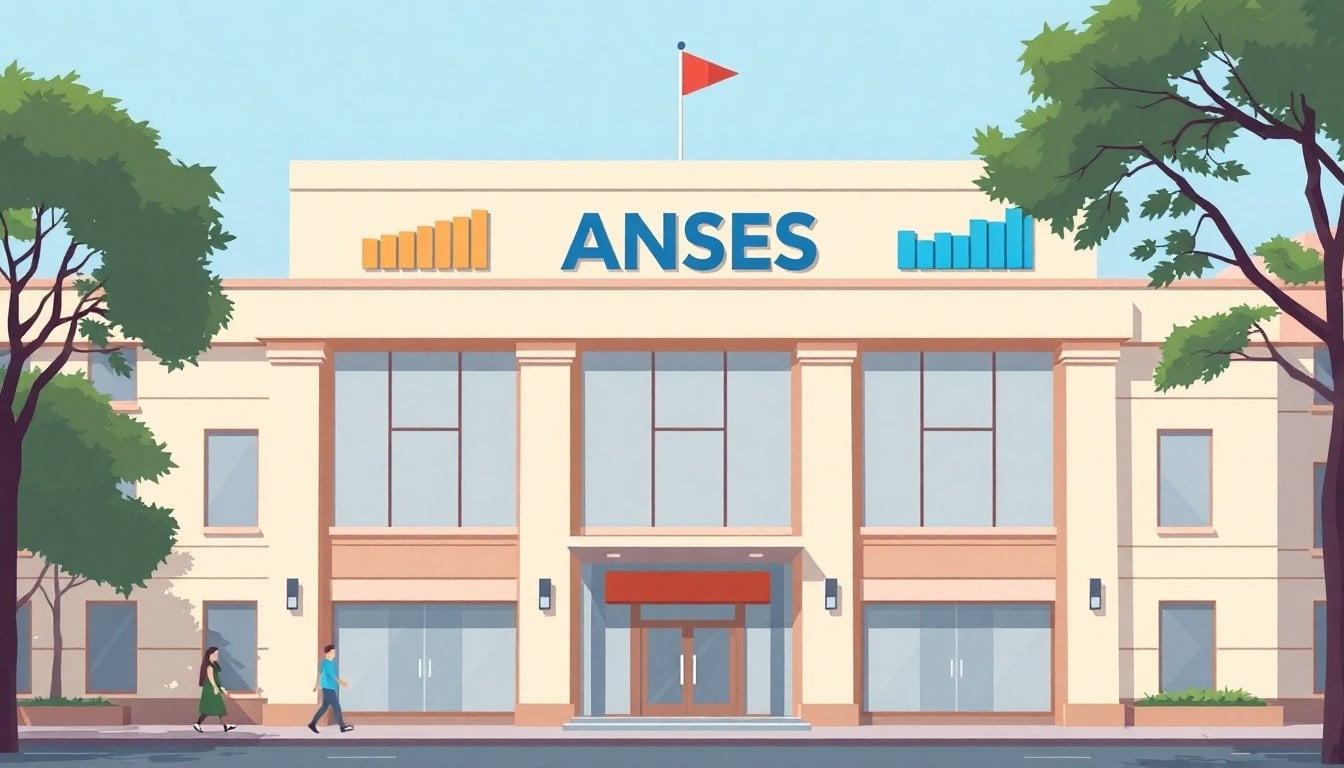 ANSES building facade in Buenos Aires, institutional signage, daytime, no people in foreground