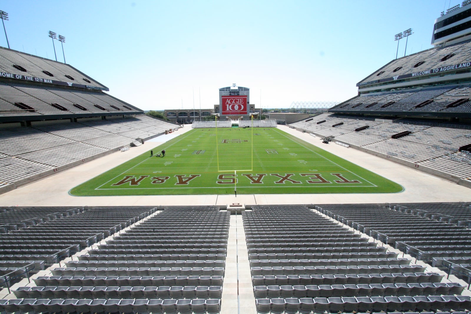 Kyle Field, empty, Texas A&M football stadium in College Station, Texas on October 12, 2006. Aggie 100 logo on jumbotron.