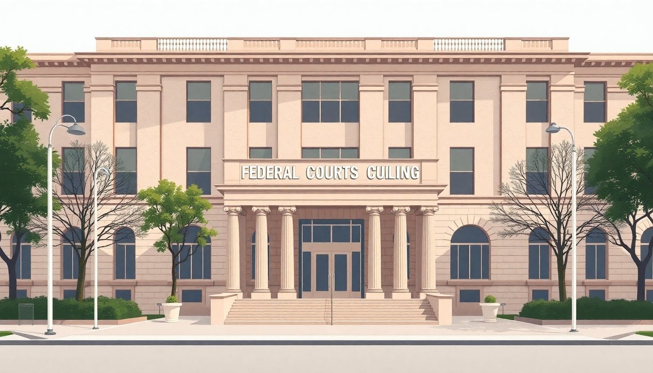 Federal courts building in Retiro Buenos Aires, stone facade and courthouse entrance, daylight, no people in foreground