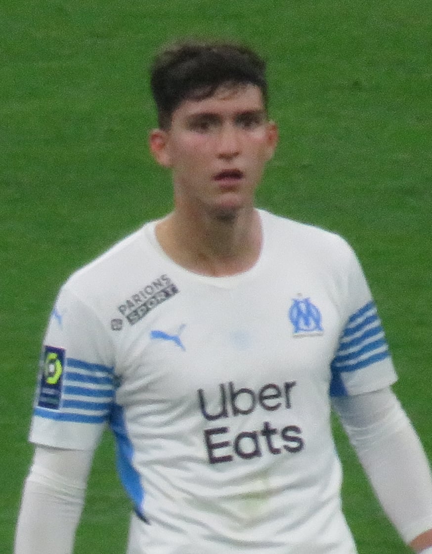 Leonardo Balerdi à la 74e minute du match contre le RC Lens, le 24 octobre 2021 au stade Vélodrome de Marseille