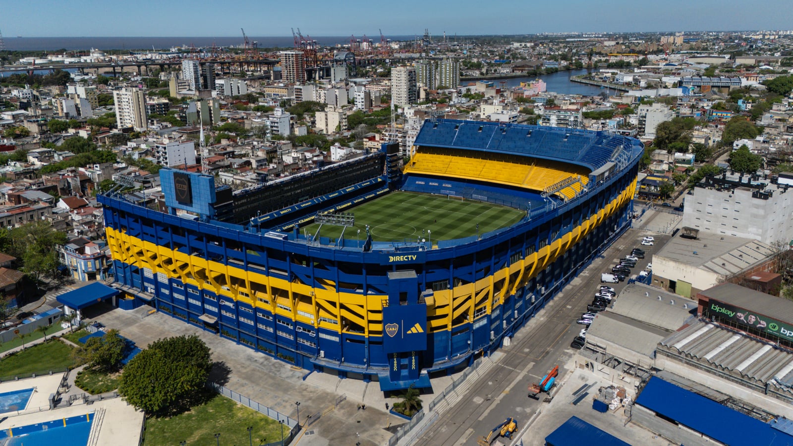 Aerial view of Alberto J. Armando Stadium “La Bombonera,” La Boca neighborhood, Buenos Aires, Argentina.
