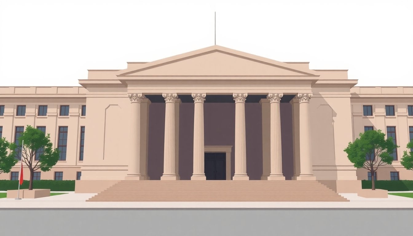 Buenos Aires federal courthouse exterior facade, Argentine judicial building with columns, daylight