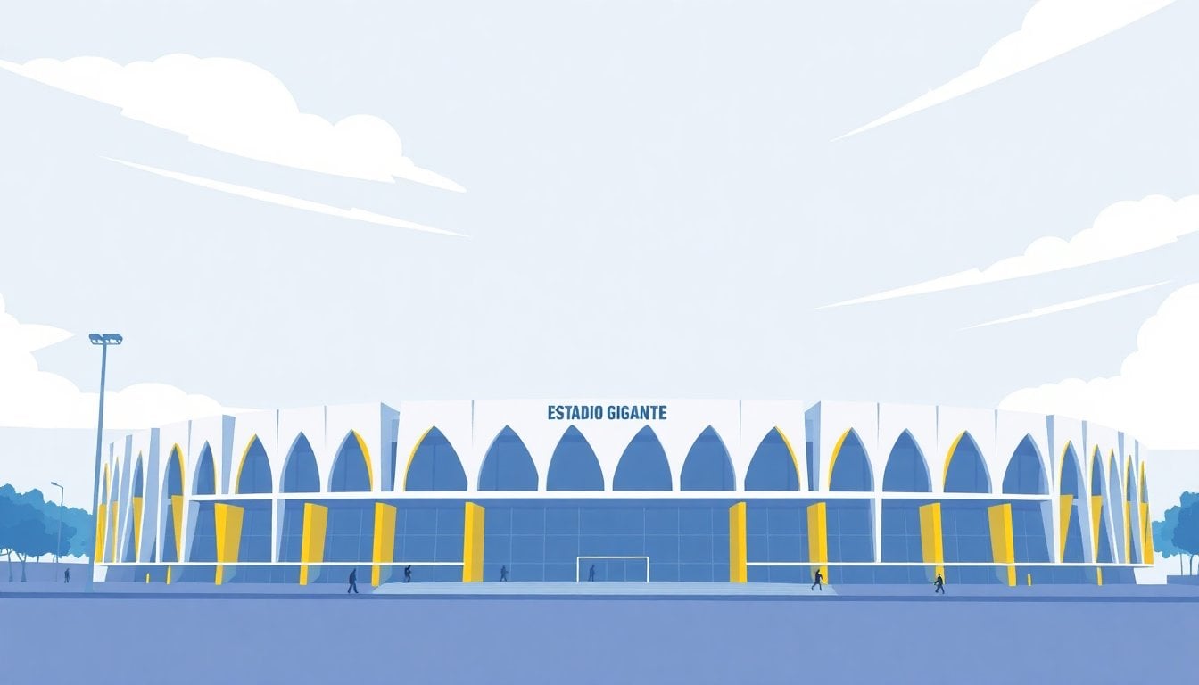 Estadio Gigante de Arroyito Rosario Central exterior facade, blue and yellow colors, daytime