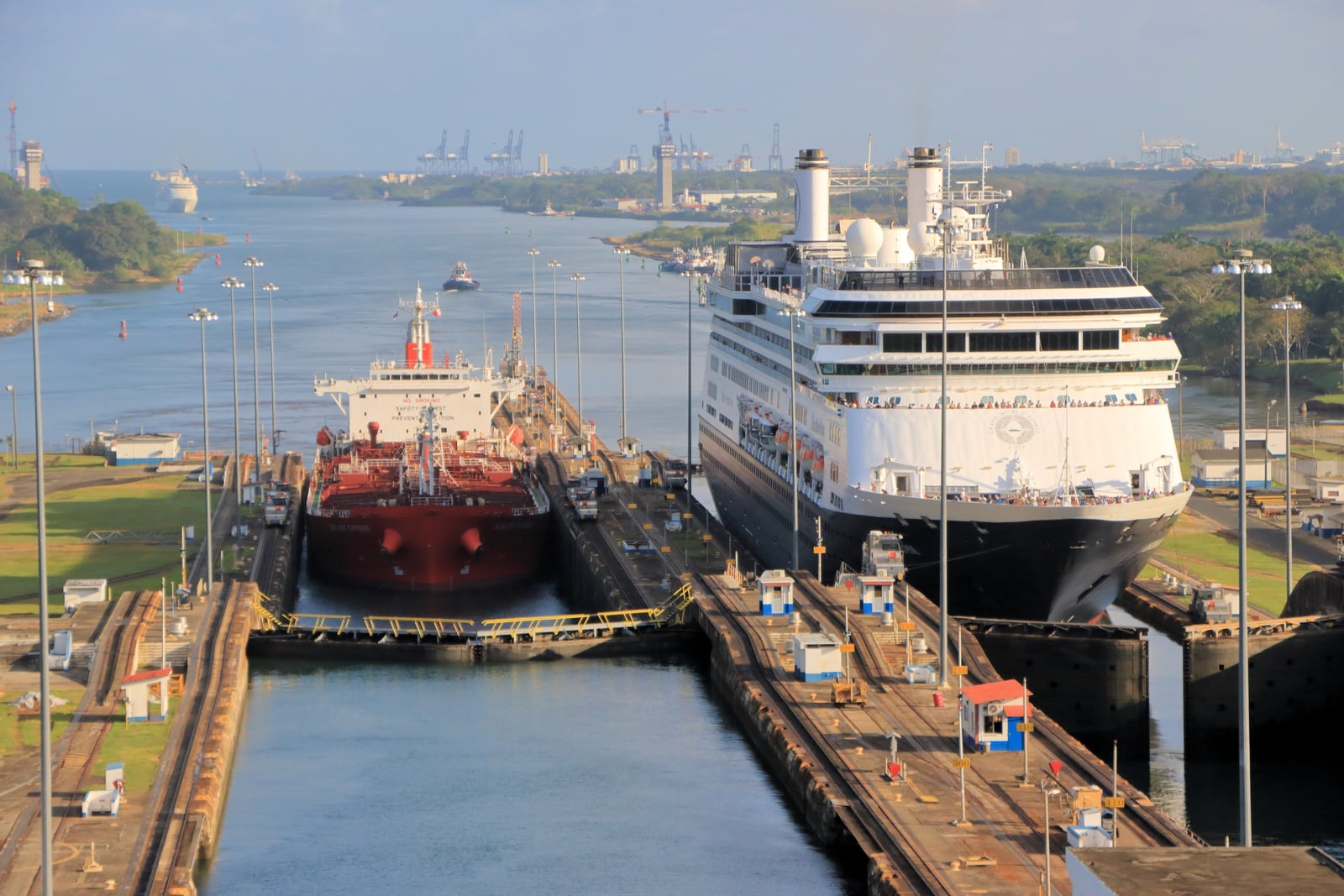 The vessels are the oil products tanker Prime Express, and the Holland America Line cruise ship Amsterdam.