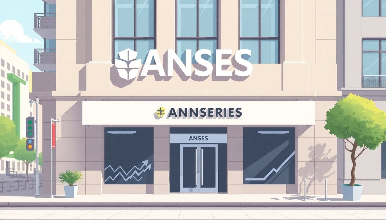 ANSES Argentina office exterior facade with institutional signage, Buenos Aires urban setting, daylight