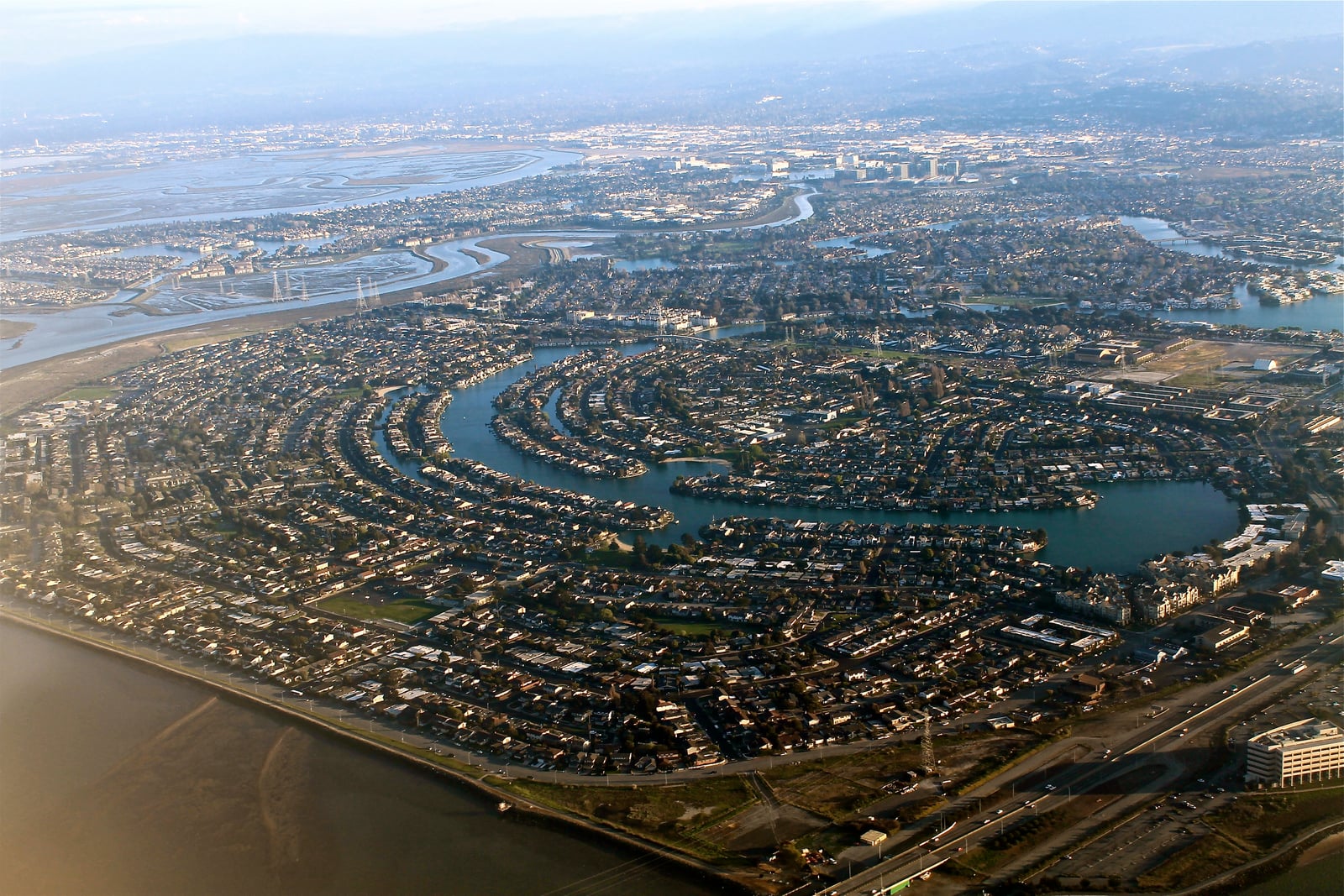 Aerial view of tech cluster in Silicon Valley