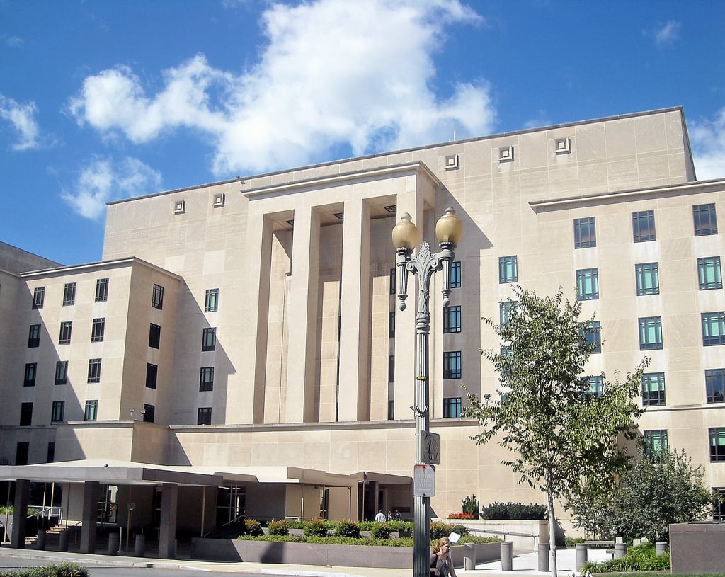 The Harry S. Truman Building located at 2201 C Street, NW in the Foggy Bottom neighborhood of Washington, D.C. It is the headquarters of the United States Department of State.