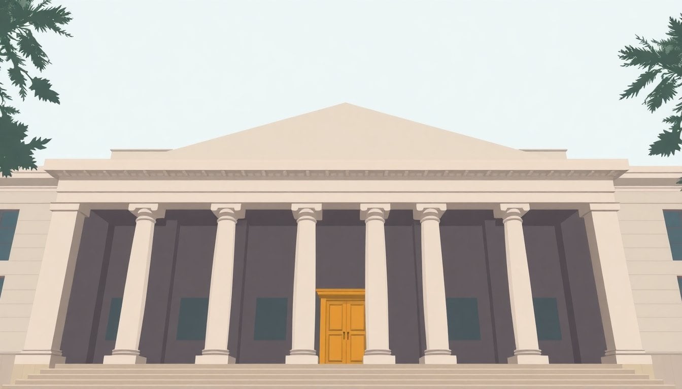 Argentine court building facade with columns, Buenos Aires judiciary architecture, daytime
