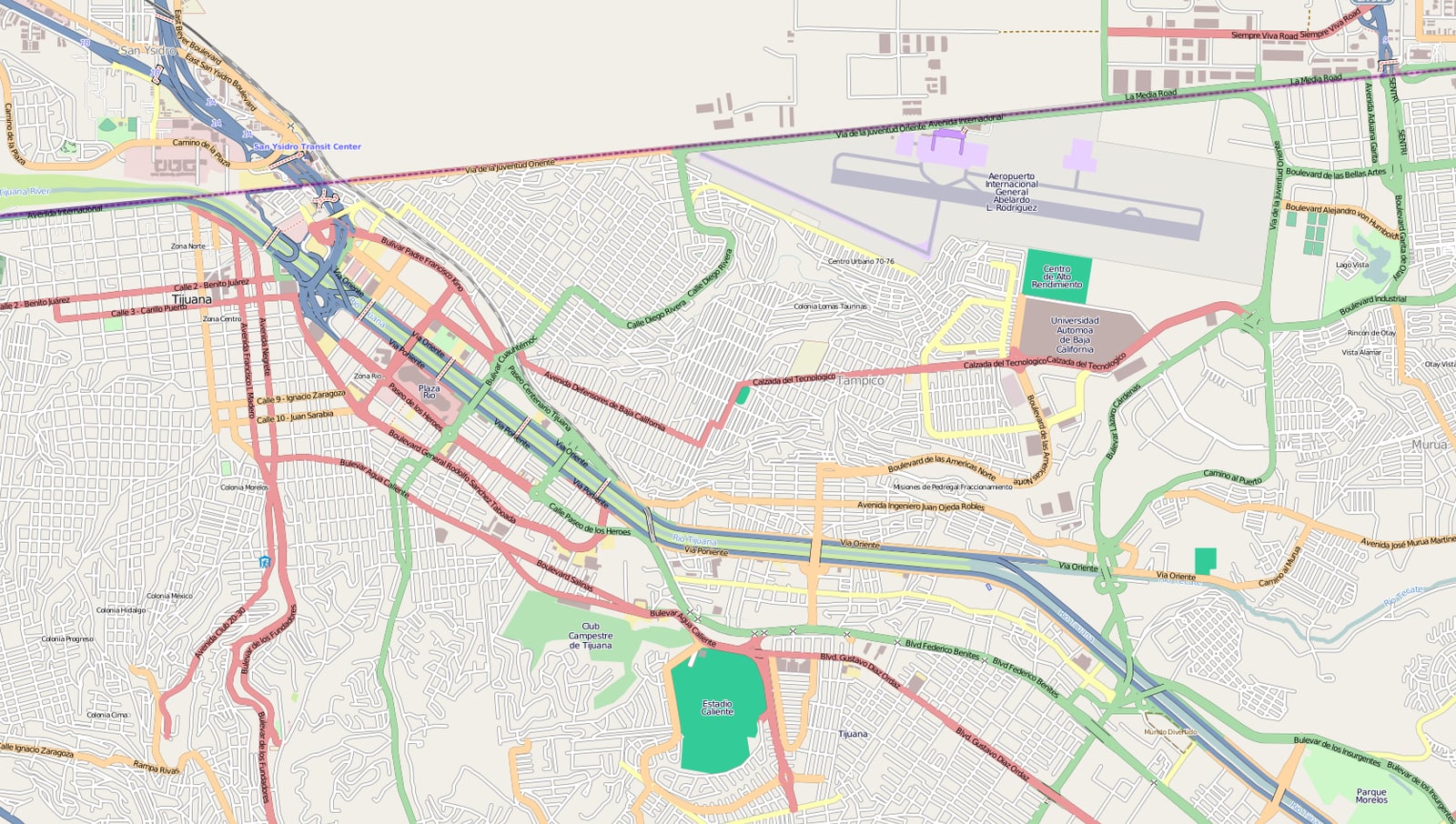 This map of Central Tijuana was created from OpenStreetMap project data, collected by the community. This map may be incomplete, and may contain errors. Don't rely solely on it for navigation.
