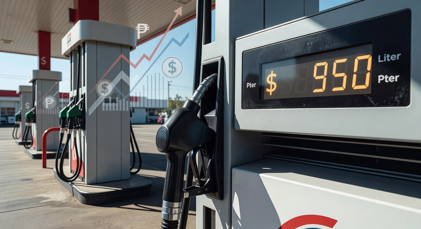 Argentine fuel station pump nozzle close-up, price display screen, gasolinera, bright daylight, no people