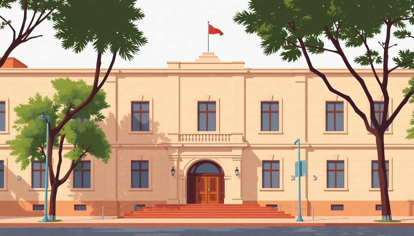 Córdoba Argentina courthouse exterior, provincial justice building, stone facade, daytime, no people