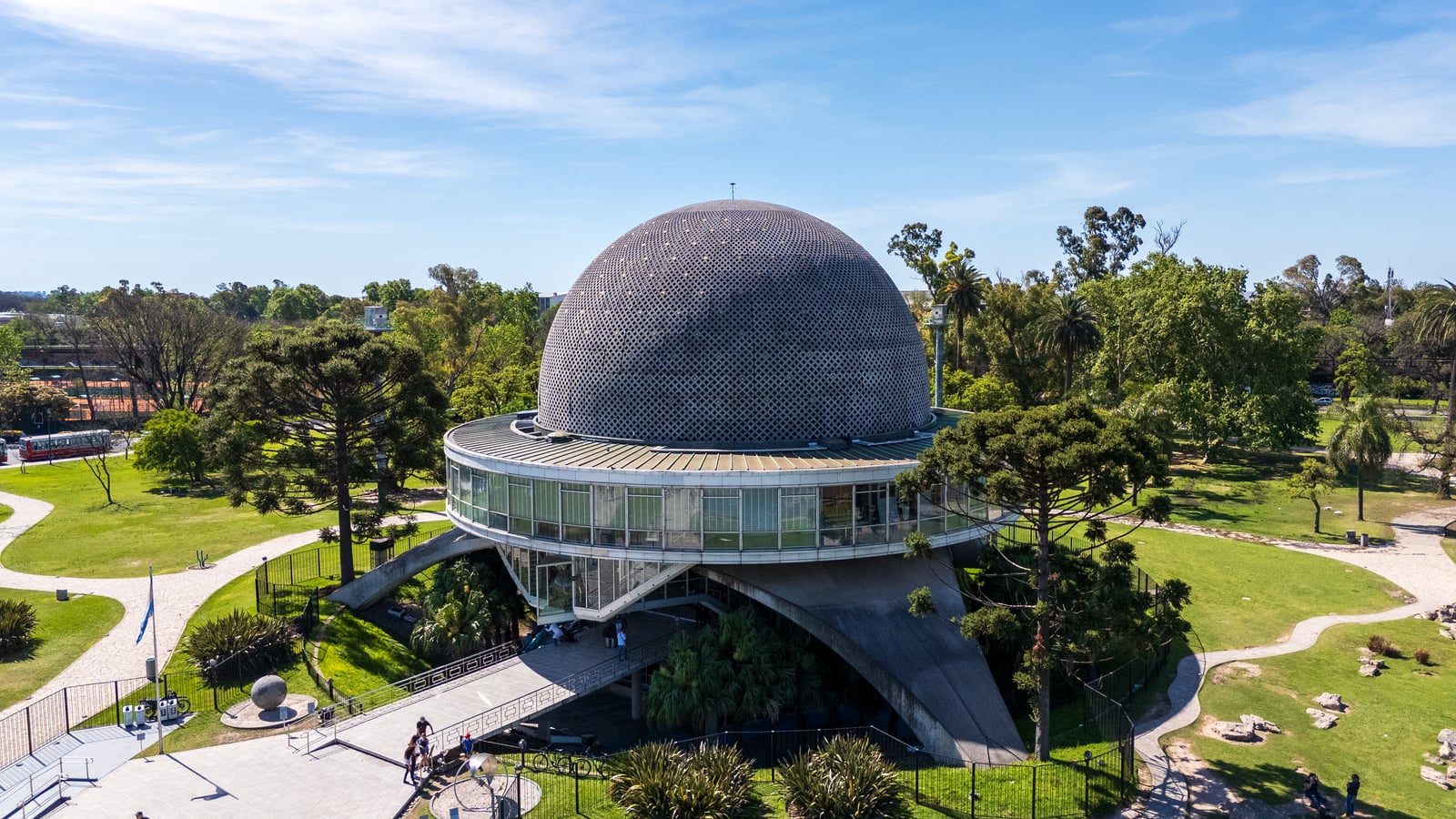 Aerial view obtained with a drone of the Galileo Galilei Planetarium, Palermo neighborhood of Buenos Aires, Argentina.