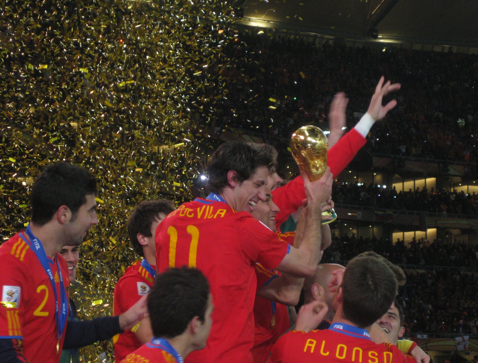 Spain with the cup after FIFA World Cup 2010 Final against Netherlands, 11 July 2010, Soccer City, Johannesburg