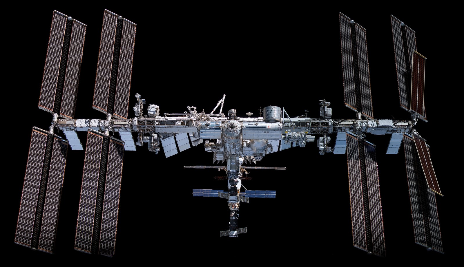 The station pictured from the SpaceX Crew Dragon jsc2021e064211_alt (Dec. 8, 2021) --- This mosaic depicts the International Space Station pictured from the SpaceX Crew Dragon Endeavour during a fly a