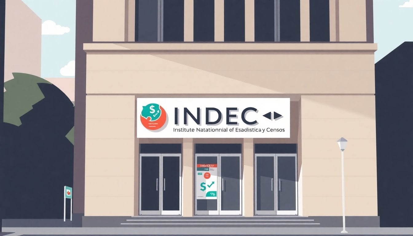 INDEC Instituto Nacional de Estadística y Censos building facade in Buenos Aires, institutional signage visible, daylight