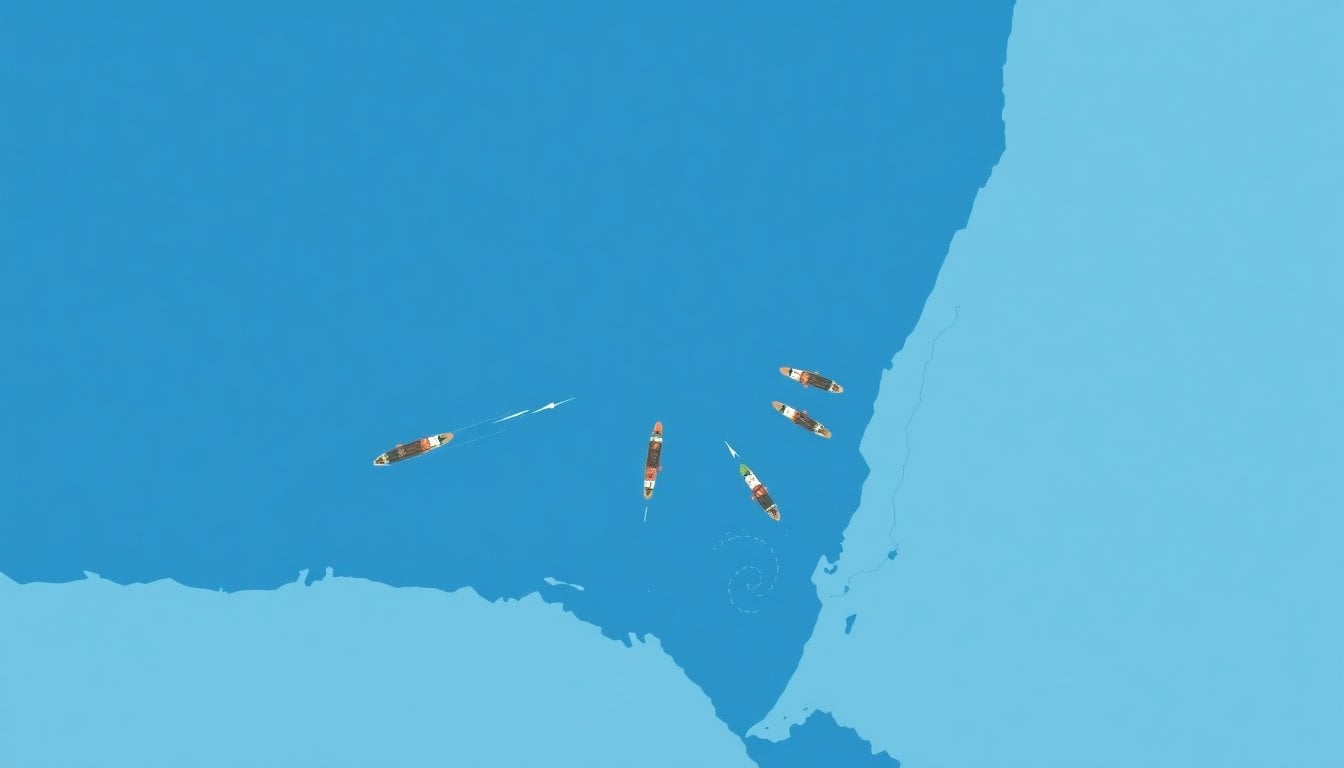 Strait of Hormuz satellite view from above, narrow waterway between Persian Gulf and Gulf of Oman, oil tankers visible on water