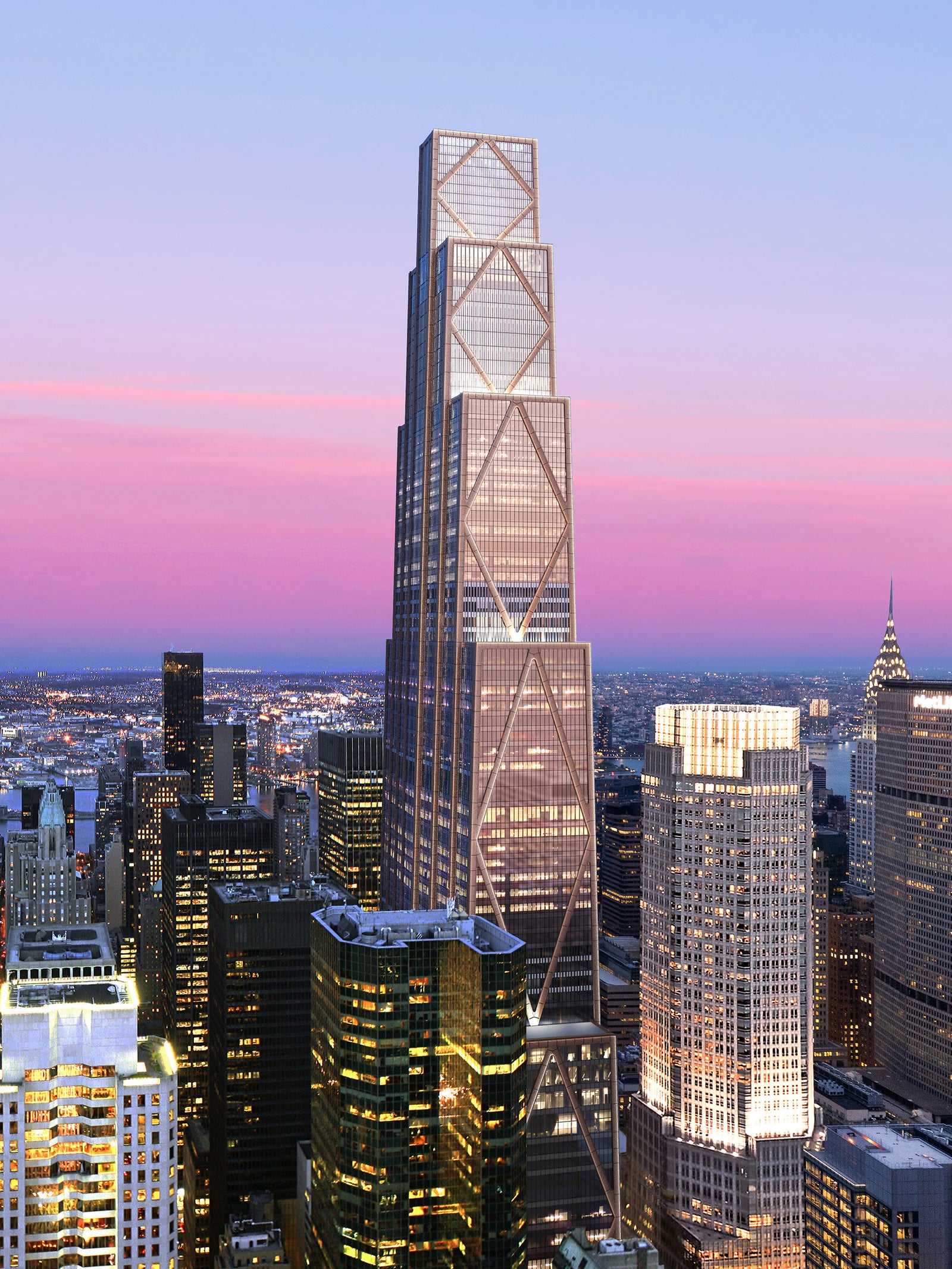 This work is a derivative of "Midtown skyline looking east, NYC" by Dimitry B. and "New York City Skyline One Vanderbilt Empire State Building" by Anthony Quintano, used under CC BY 2.0. Rendering and