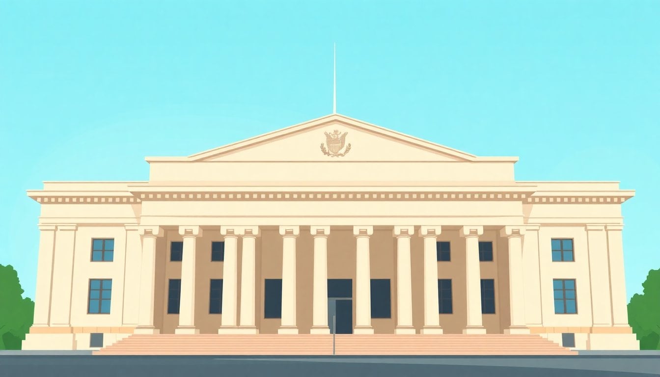 Argentine Supreme Court building facade in Buenos Aires, neoclassical architecture, columns and entrance, daylight