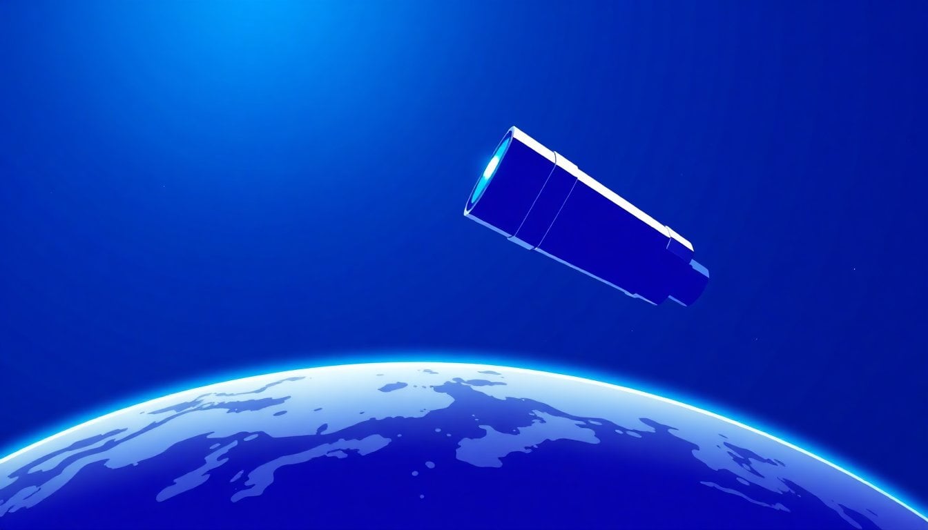 Neil Gehrels Swift telescope space observatory in orbit above Earth, blue glow of atmosphere visible, realistic space photograph