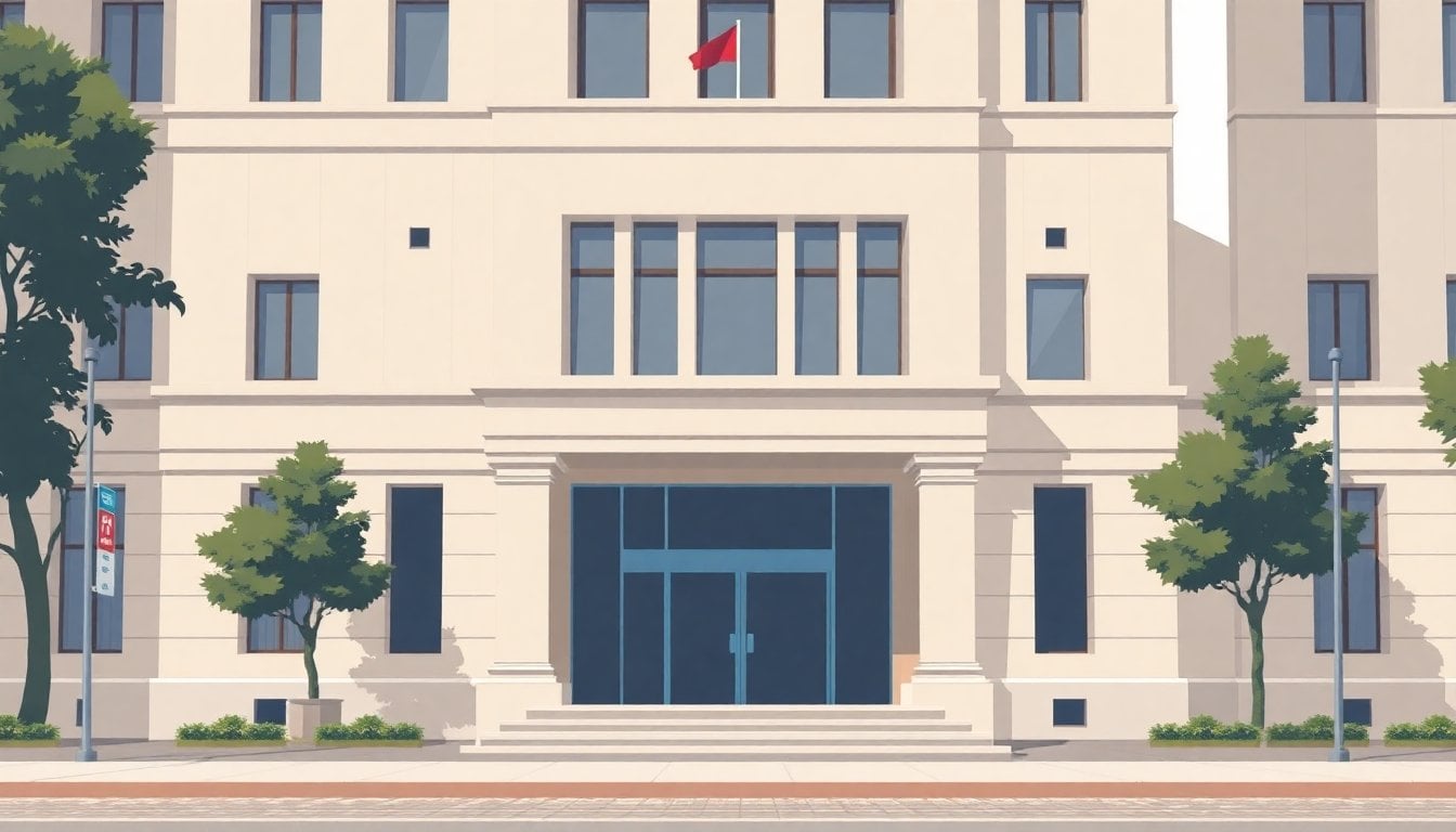 Buenos Aires Province government building exterior facade, administrative offices, midday light, no people