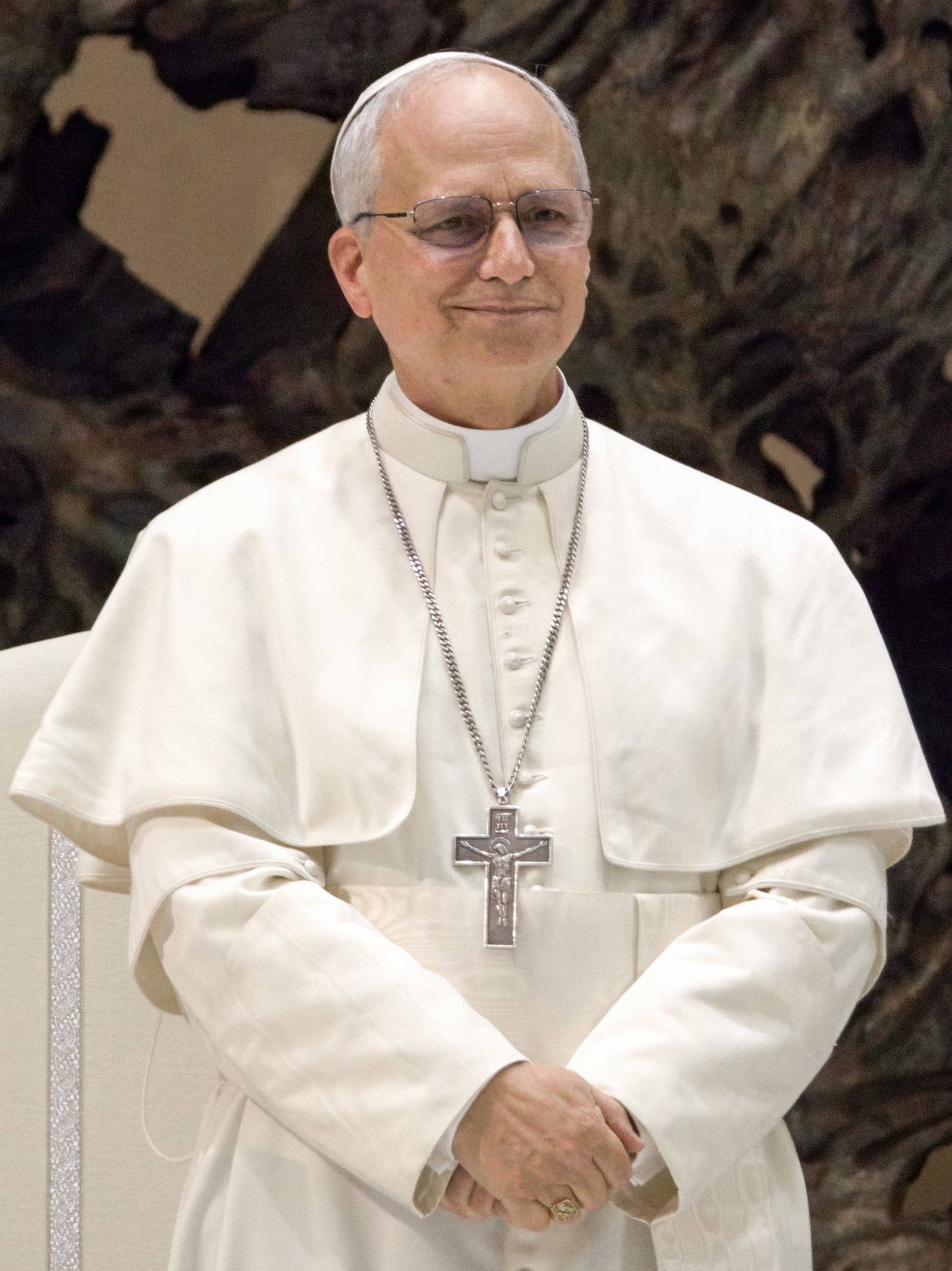 Pope Leo XIV during a meeting with the media on May 12, 2025