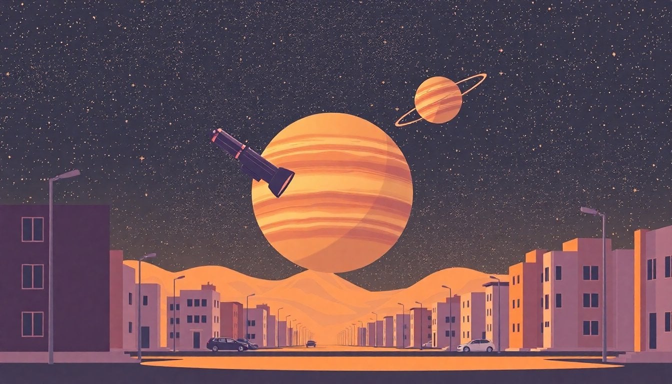 James Webb Space Telescope illustration against deep space starfield, rocky exoplanet with thin atmosphere visible, NASA rendering style