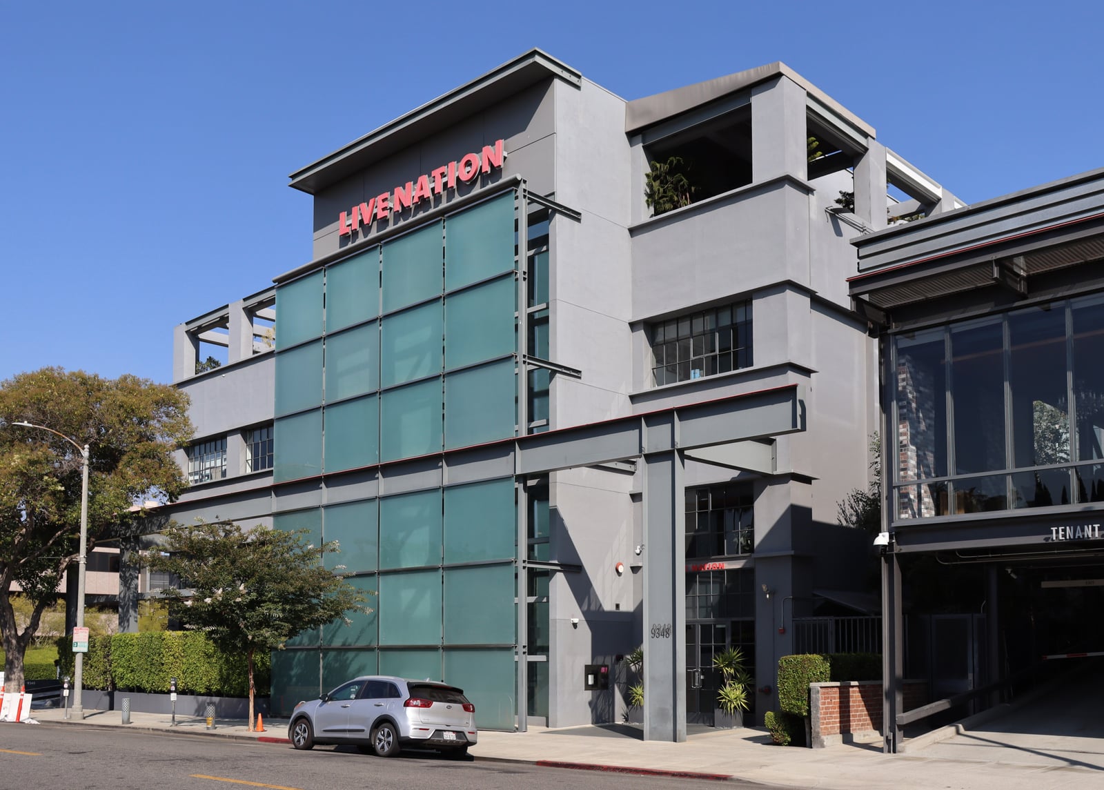As of the date this photo was taken, this office building at 9348 Civic Center Drive in Beverly Hills, California was home to the headquarters of Live Nation Entertainment. Photographed by user Coolca