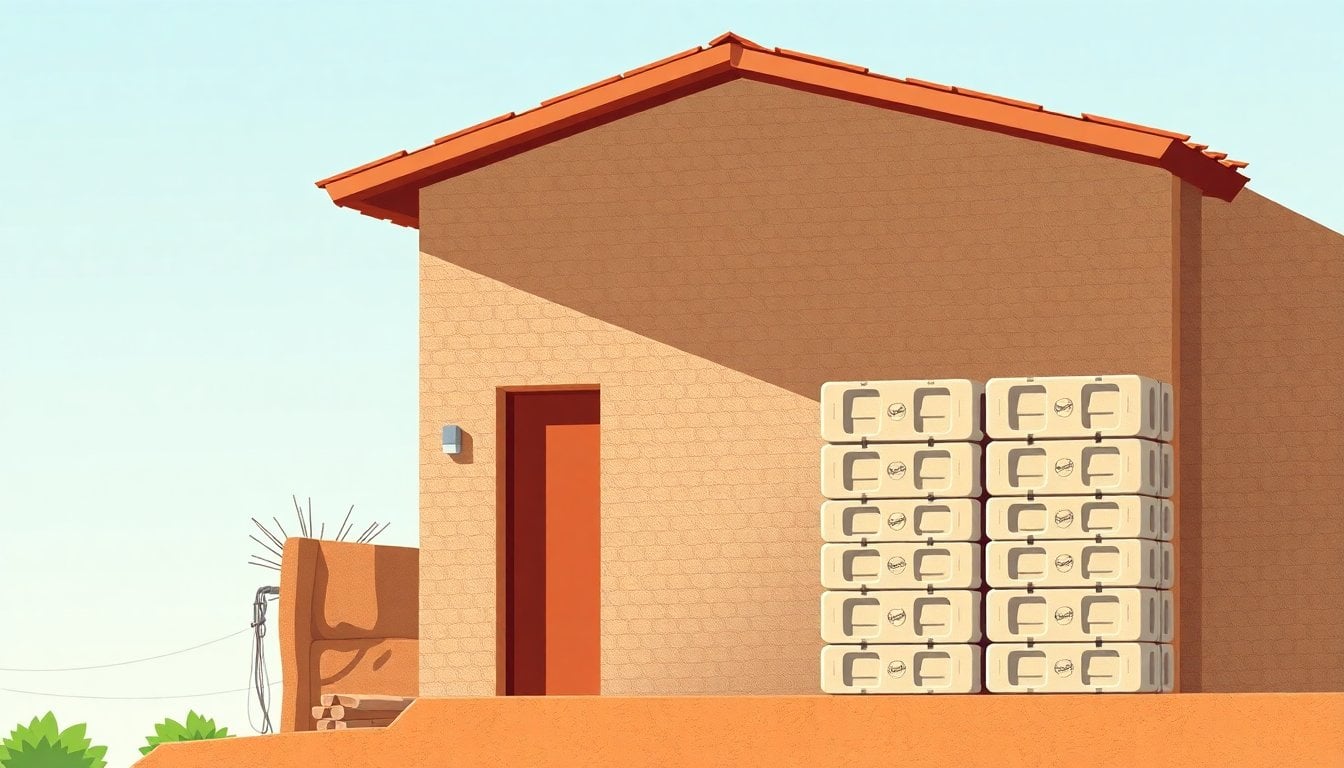 house walls built from recycled plastic blocks, construction detail showing compressed plastic bricks stacked, natural light, no people