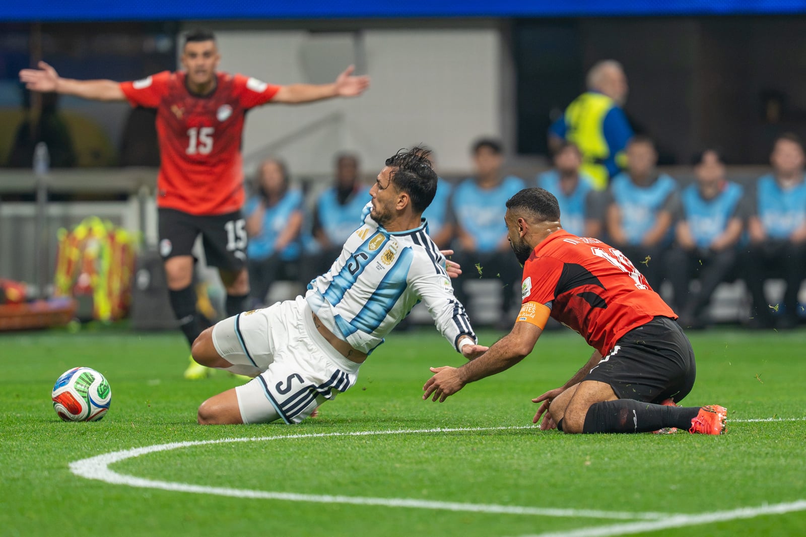 Leandro Paredes Mohamed Salah during Argentina v Egypt at the 2026 FIFA World Cup