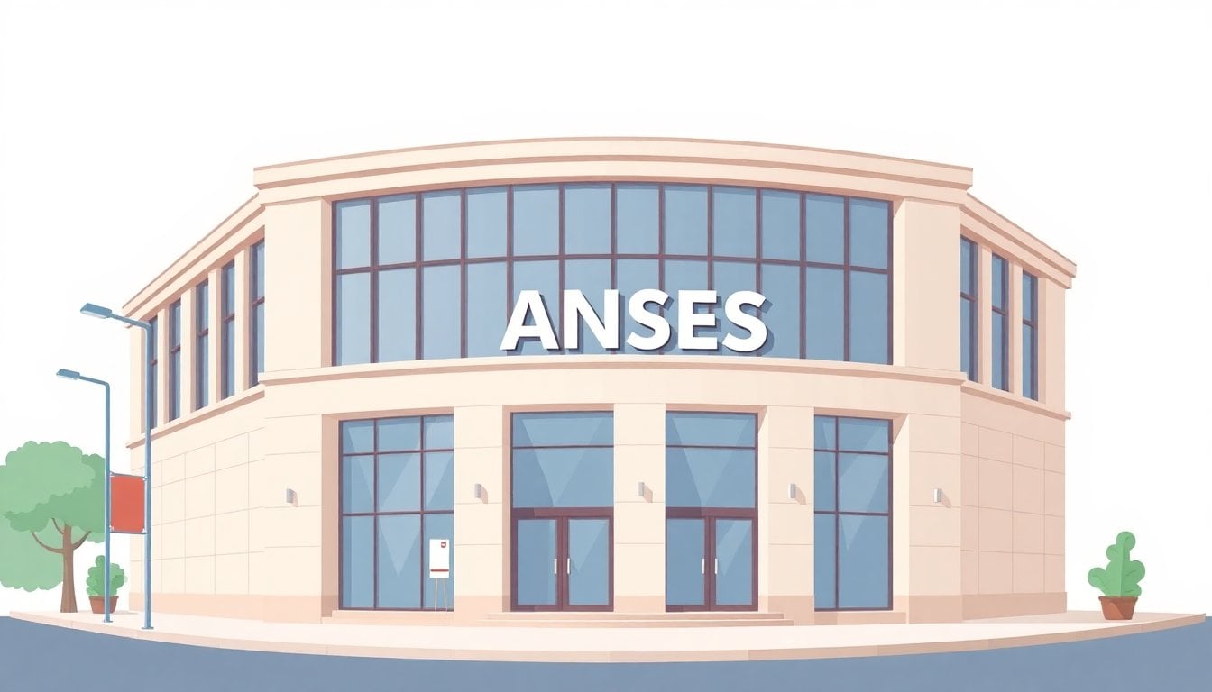 ANSES office building exterior in Buenos Aires, administrative facade with signage, daytime