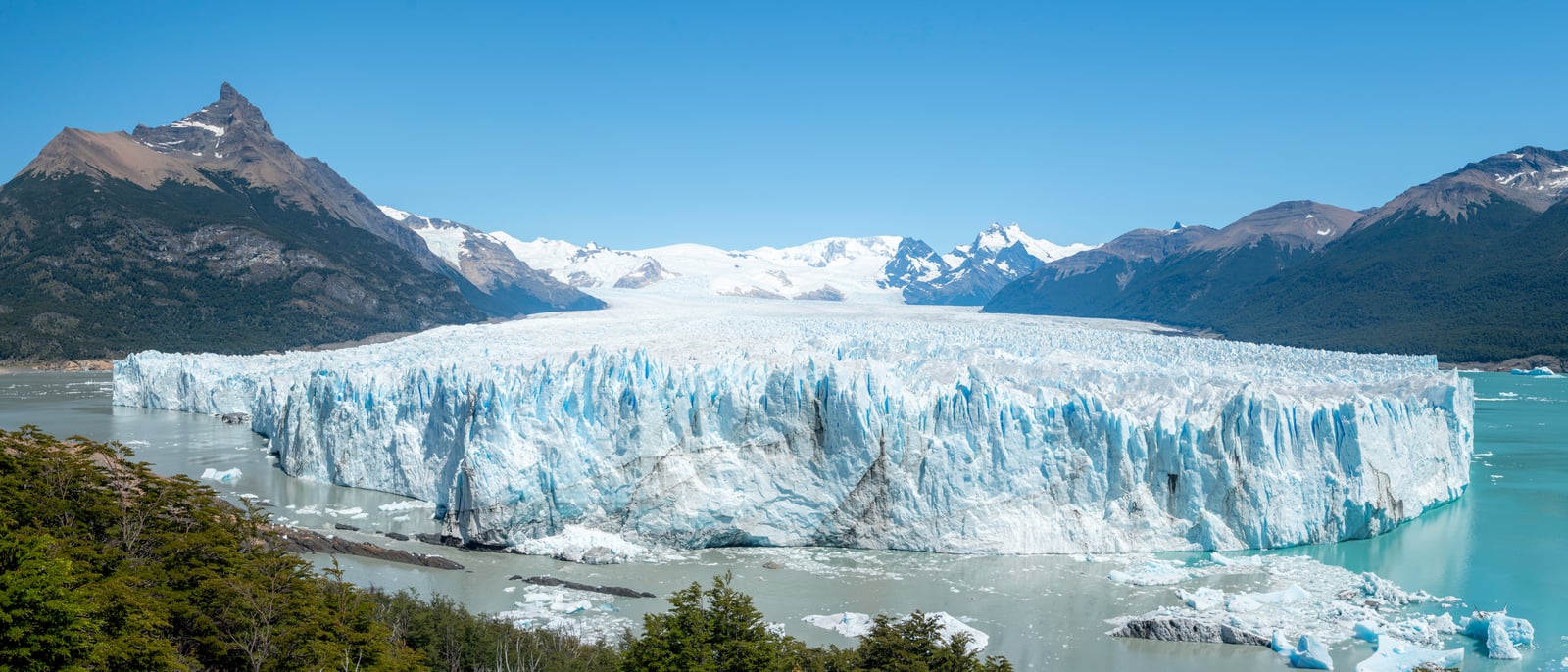 The terminus of the Perito Moreno Glacier, in the Los Glaciares National Park, Argentina.