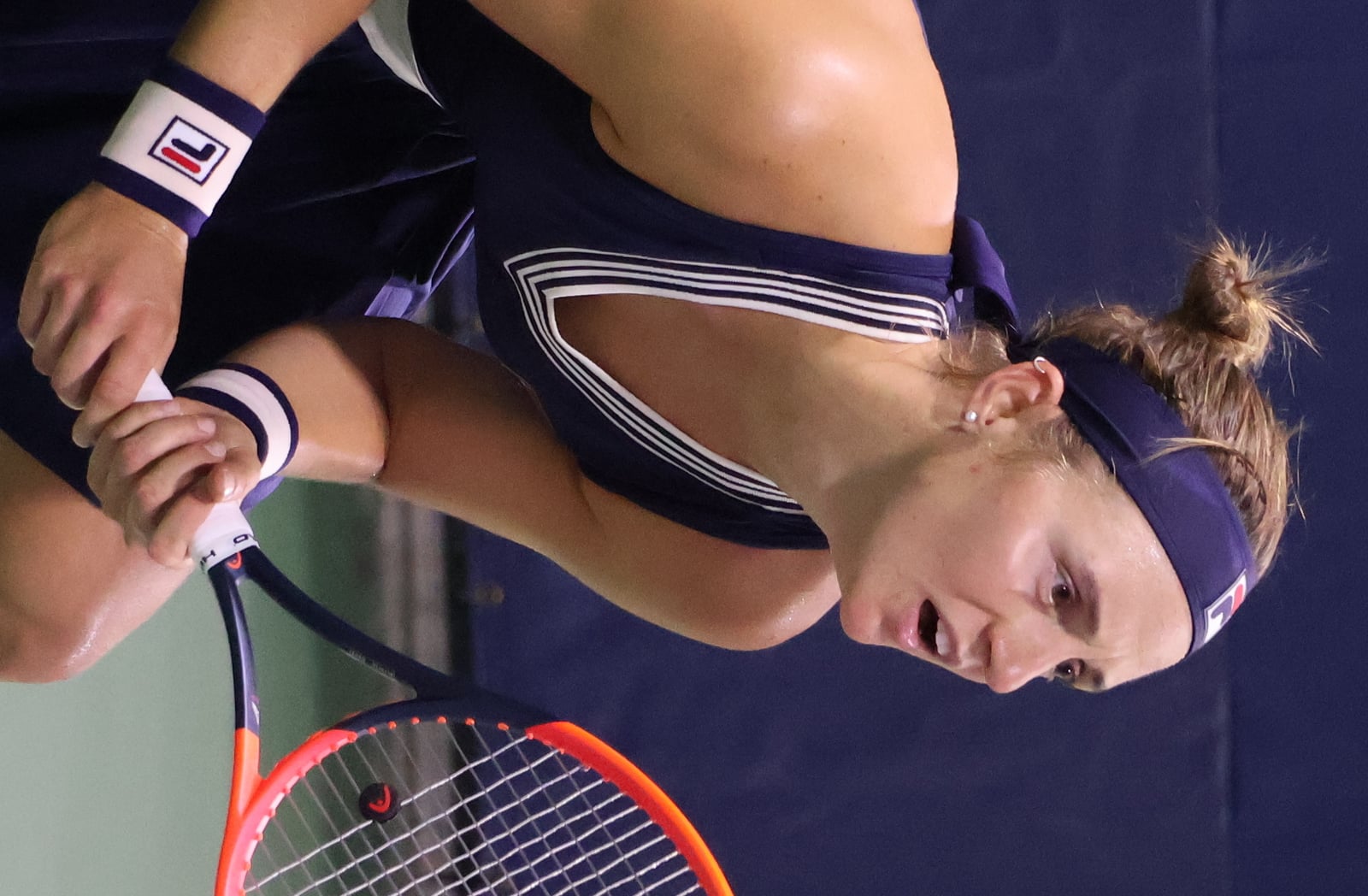 Nadia Podoroska playing in the first round of the 2023 US Open