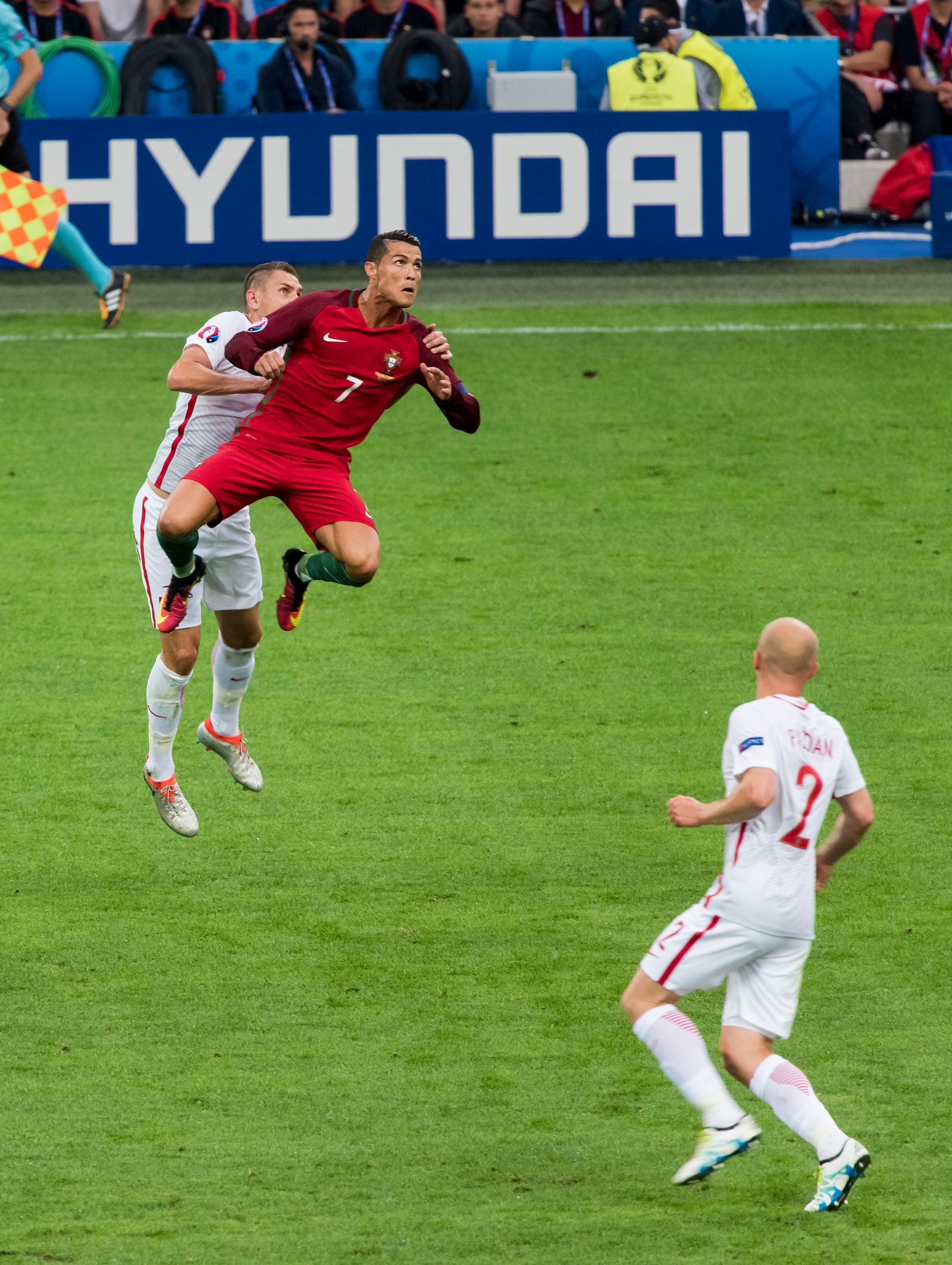 Cristiano Ronaldo playing for Portugal in the quarterfinal game against Poland at the UEFA Euro 2016