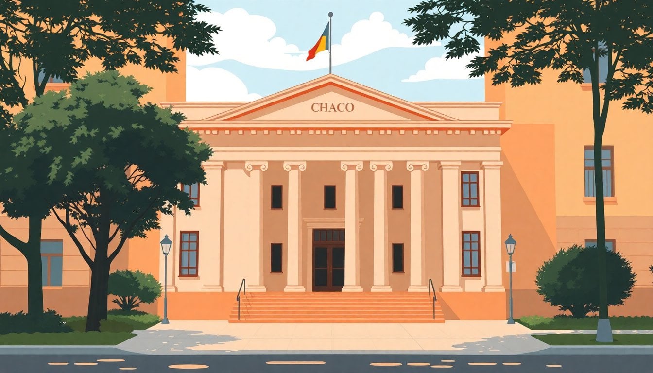 Resistencia Chaco courthouse exterior, Argentine provincial justice building facade, midday light
