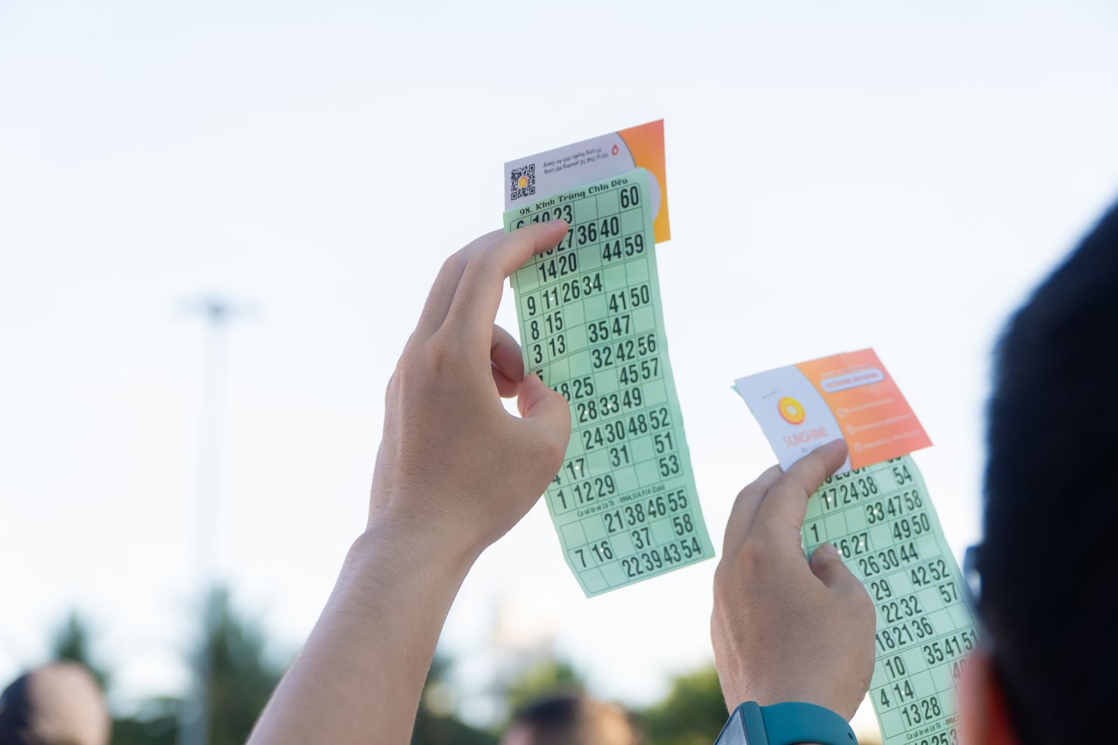 Primer plano de manos sosteniendo billetes de transporte, exhibiendo números y detalles de tarifas.
