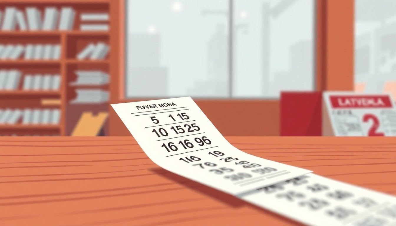 quiniela lottery ticket Argentina close-up on paper slip with numbers, wooden counter of a lottery agency, shallow depth of field