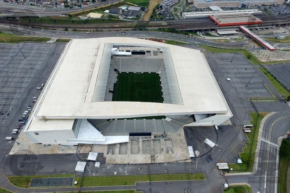 Vista aérea da Arena Corinthians, em Itaquera, na Zona Leste da capital paulista