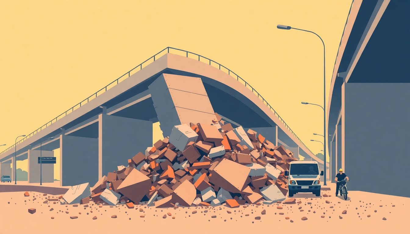 highway bridge collapse rubble