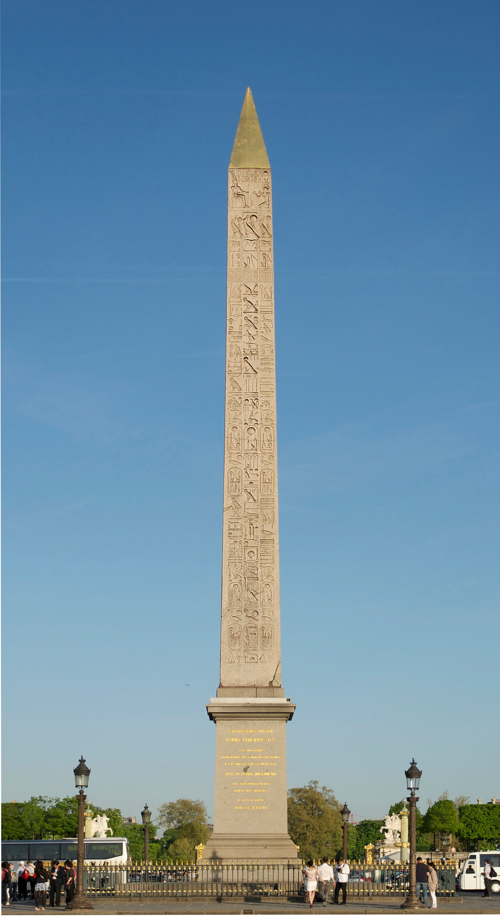 Facing the Champs-Elysées avenue, the Obelisk of Place de la Concorde in Paris