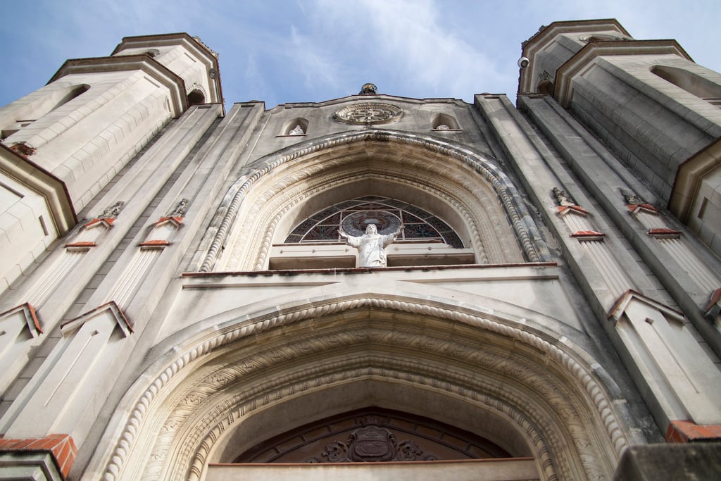 Front detail of Santa Clara de asis cathedral in Cuba