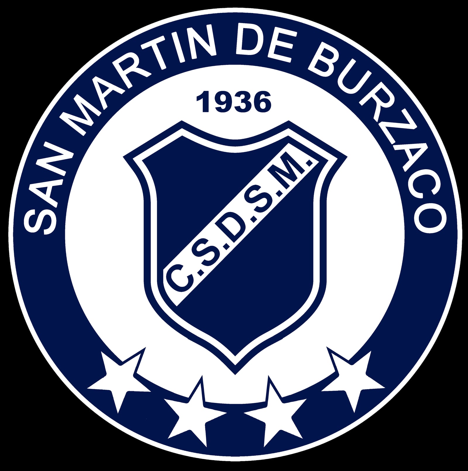 Logo of Club Social y Deportivo San Martín with 4 stars, used since 2023.