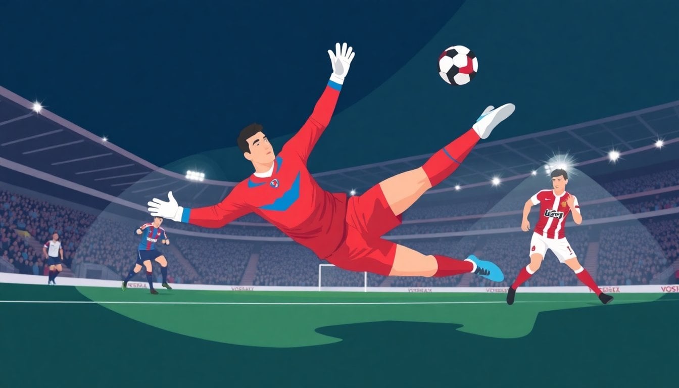 Walter Benitez making a diving save in Crystal Palace goalkeeper kit at Selhurst Park, Nottingham Forest attackers nearby, night match atmosphere
