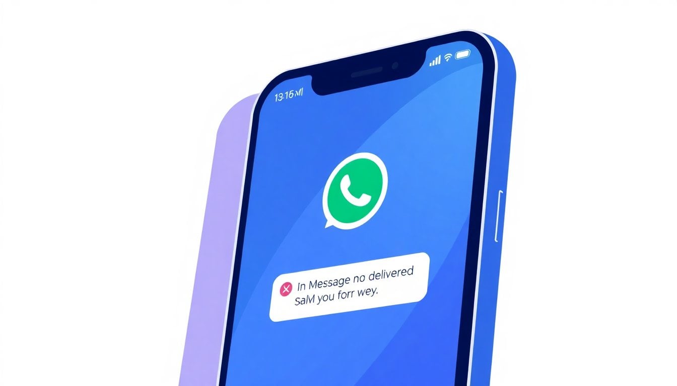 smartphone screen showing WhatsApp chat interface with message not delivered error icons, close-up, neutral background