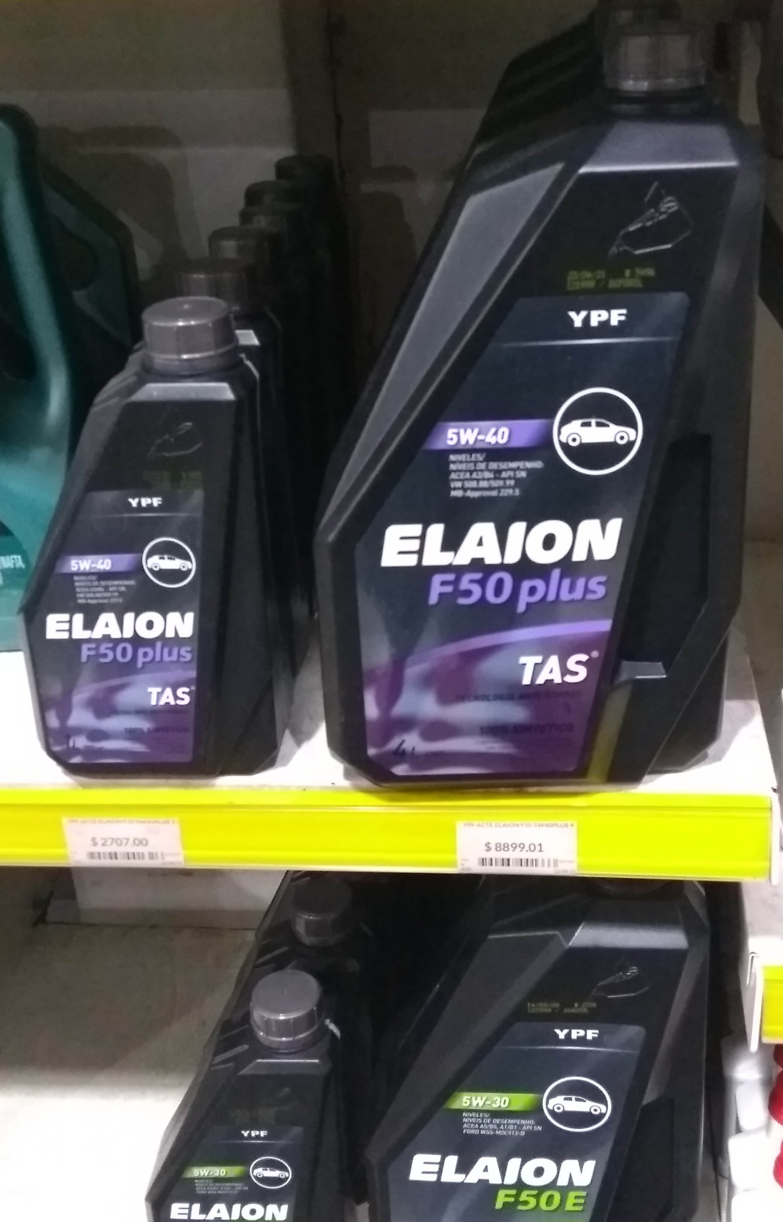Elaion lubricants by YPF at a store.